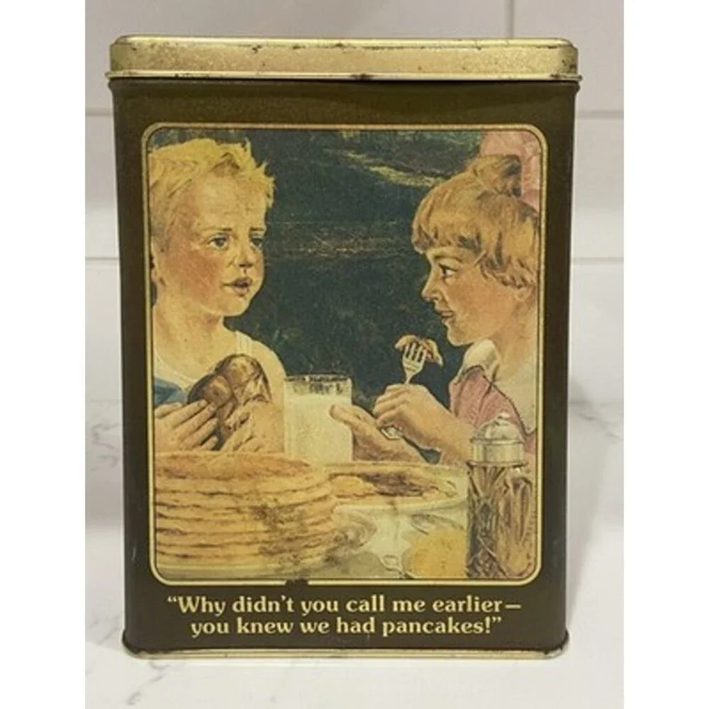 Vintage 1980's Pillsbury Hungry Jack Buttermilk Pancake 32 oz Tin Kids onBack
